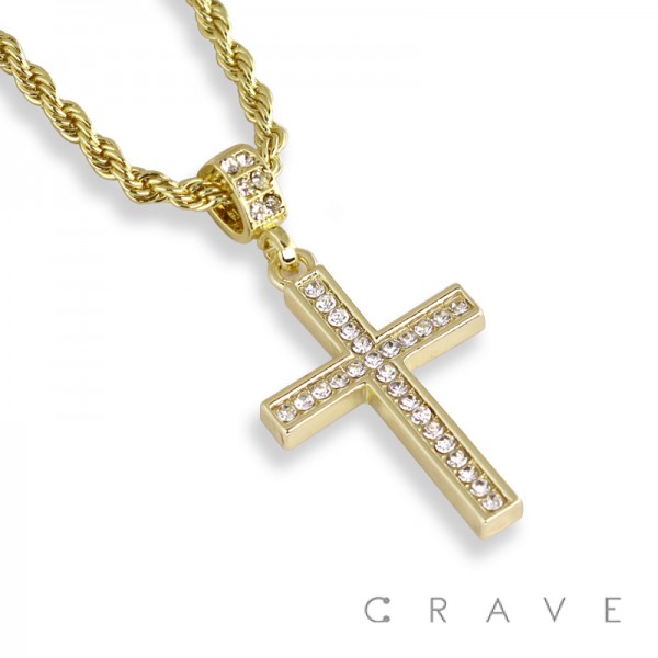 30*44MM GEM PAVED CROSS PENDANT WITH ROPE CHAIN