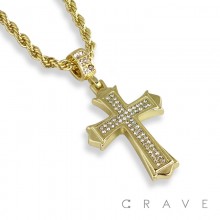 31*41MM GEM PAVED CROSS PENDANT WITH ROPE CHAIN