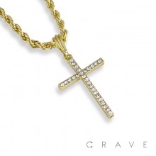 25*40MM GEM PAVED CROSS PENDANT WITH ROPE CHAIN