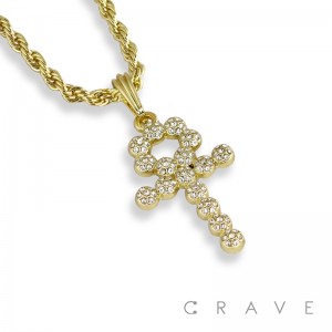 MULTI GEM PAVED BAUBLE ANKH PENDANT WITH ROPE CHAIN