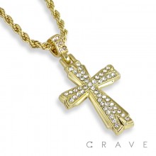 30*40MM GEM PAVED CROSS PENDANT WITH ROPE CHAIN