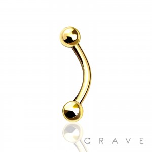316 Surgical Steel Matte Gold Ion Plated Curved Eyebrow Bar with Pink Gem Balls 
