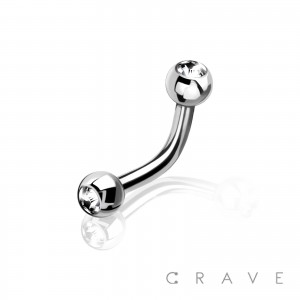 316L Surgical Steel Curved Barbell / Eyebrow with Clear Gems (external thread)