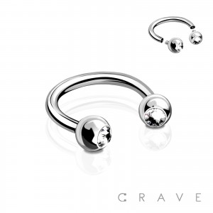 INTERNALLY THREADED 316L SURGICAL STEEL HORSESHOE WITH GEM BALL