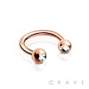 ROSE GOLD PLATED OVER 316L SURGICAL STEEL HORSESHOE WITH CLEAR GEMMED BALLS