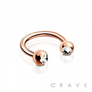 ROSE GOLD PLATED OVER 316L SURGICAL STEEL HORSESHOE WITH CLEAR GEMMED BALLS (external thread)