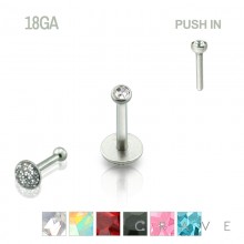 PRESS FIT THREADLESS PUSH-IN 316L SURGICAL STEEL LABRET WITH GLITTER SOFT ENAMEL BACK FOR COMFORT-18GA