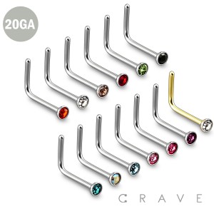 316L SURGICAL STEEL 1.5MM, 2MM GEM L-SHAPE NOSE RING