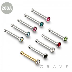 316L SURGICAL STEEL 20GA NOSE BONE WITH GEM