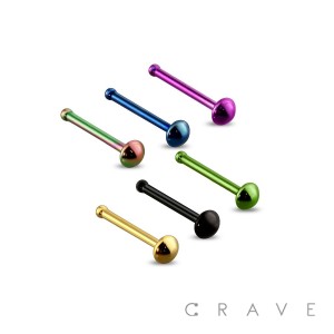 VIBRANT COLORED TITANIUM IP OVER 316L SURGICAL STEEL DOME NOSE BONE 18GA,20GA,22GA