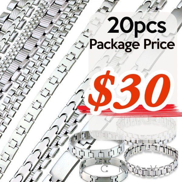 20PCS OF ASSORTED 316L STAINLESS STEEL CHAIN-LINK BRACELET 