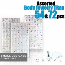54 PCS AND 72 PCS OF ASSORTED BODY JEWELRY TRAY BARBELL, EYEBROW, LABRET, BELLY