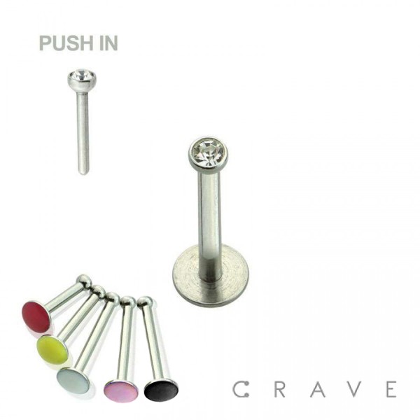 PRESS FIT THREADLESS PUSH-IN 316L SURGICAL STEEL LABRET WITH SOFT ENAMEL BACK FOR COMFORT