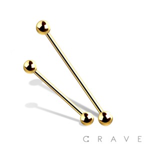 GOLD PVD PLATED OVER 316L SURGICAL STEEL BARBELL (external thread)