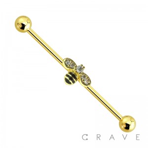 BUMBLEBEE CENTER GOLD PLATED 316L SURGICAL STEEL INDUSTRIAL BARBELL - A