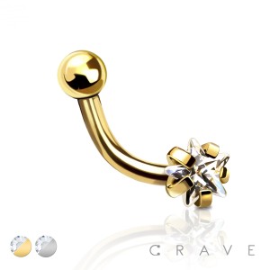 INTERNALLY THREADED STAR-SHAPED GEM 316L SURGICAL STEEL EYEBROW WITH BALL END