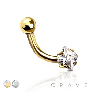 INTERNALLY THREADED SQUARE SHAPED GEM 316L STAINLESS STELL EYEBROW WITH BALL END