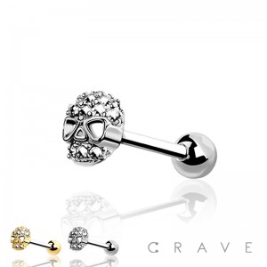 SKULL CZ PAVED 316L SURGICAL STEEL CARTILAGE BARBELL