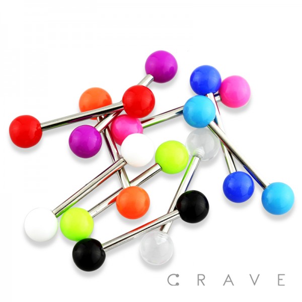 316L Surgical Steel Curved Barbell with UV Coated Acrylic Gemmed Balls