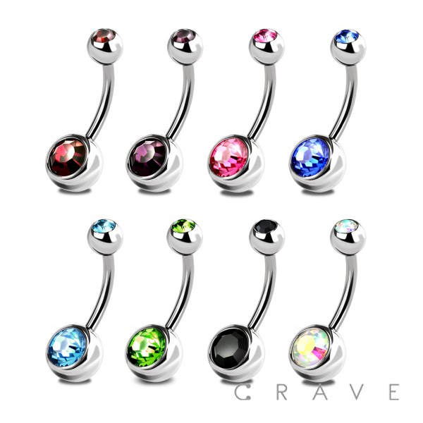 16MM LENGTH BASIC 316l SURGICAL STELL PRESS FIT DOUBLE GEM NAVEL NAVEL RING (5MM X 8MM)