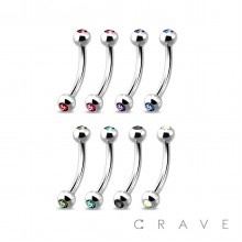 316L Surgical Steel Curved Barbell / Eyebrow with Gems Externally Threaded