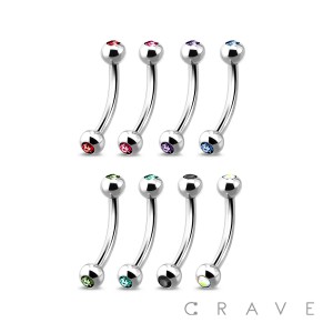 316L Surgical Steel Curved Barbell / Eyebrow with Gems Externally Threaded