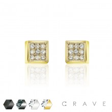 PAIR OF GEM PAVED SQUARE STAINLESS STEEL PIN EARRING