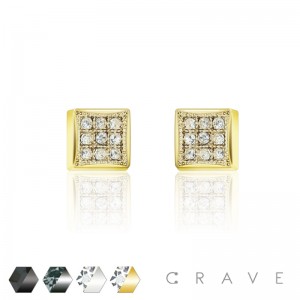 PAIR OF GEM PAVED SQUARE STAINLESS STEEL PIN EARRING