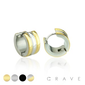 PAIR OF STAINLESS STEEL IP PLATED HUGGIE/HOOP EARRINGS