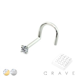 20PCS PACKAGE OF 925 STERLING SILVER NOSE SCREW WITH PRONG SET CLEAR CZ