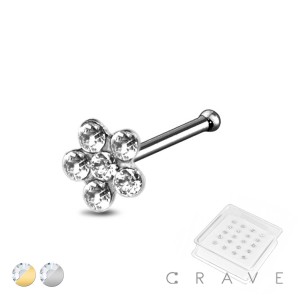 20 PCS OF PLATED 925 STERLING SILVER NOSE BONE STUD WITH FLOWER CLEAR GEM