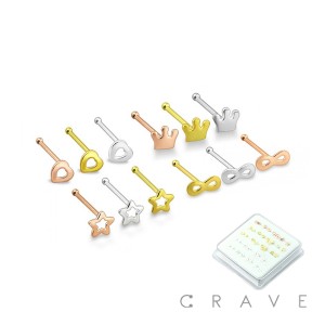 36 PCS OF STERLING SILVER CROWN/ HEART/ INFINITY/ STAR TOP NOSE BONE PACKAGE