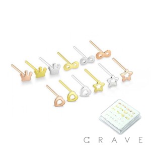 36 PCS OF STERLING SILVER CROWN/ HEART/ INFINITY/ STAR TOP NOSE PIN PACKAGE