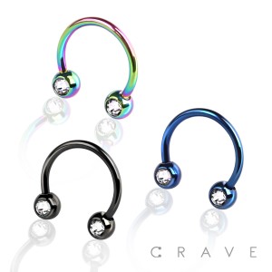 IP OVER 316L SURGICAL STEEL FRONT FACING PRESS FIT GEM BALLS HORSESHOE FOR NIPPLE, SEPTUM AND E