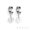 PAIR OF 316L STAINLESS STEEL HUGGIE/HOOP EARRINGS WITH BROKEN HEART PENDANT