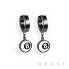 PAIR OF 316L STAINLESS STEEL HUGGIE/HOOP EARRINGS WITH NO.8 BALL ENAMEL PENDANT