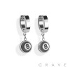 PAIR OF 316L STAINLESS STEEL HUGGIE/HOOP EARRINGS WITH NO.8 BALL ENAMEL PENDANT