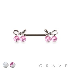 TIE RIBBON WITH CLEAR CZ ENDS 316L SURGICAL STEEL BARBELL NIPPLE BAR