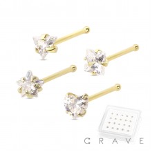 20PCS OF TRIANGLE, STAR, HEART, SQUARE CZ GOLD PLATED 925 STERLING SILVER NOSE BONE