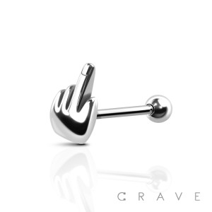 MIDDLE FINGER UP "F**K" YOU END 316L SURGICAL STEEL BARBELL