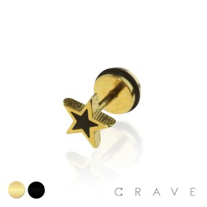 GOLD PLATED 316L SURGICAL STEEL FAKE PLUG W/ BLACK STAR