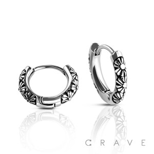 A PAIR OF FLEUR DE LIS CROSS LILY 316L STAINLESS STEEL HUGGIE/HOOP EARRING