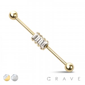 SQUARE CZ SET 316L SURGICAL STEEL INDUSTRIAL BARBELL