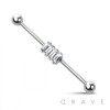 SQUARE CZ SET 316L SURGICAL STEEL INDUSTRIAL BARBELL