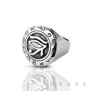 STAINLESS STEEL OVAL EGYPTIAN EYE OF HORUS BIKER RING