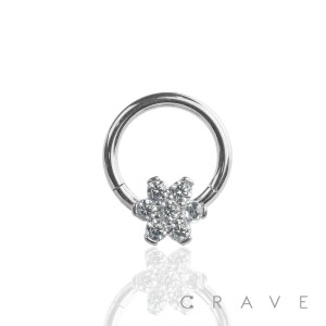 316L SURGICAL STEEL HINGED SEGMENT HOOP RINGS WITH CZ FLOWER