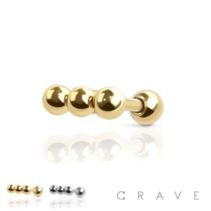 TINY TRIPLE BUBBLE BEAD 316L SURGICAL STEEL CARTILAGE BARBELL