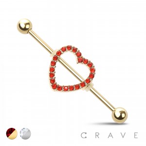 CZ PAVED HEART 316L SURGICAL STEEL INDUSTRIAL BARBELL