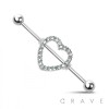 CZ PAVED HEART 316L SURGICAL STEEL INDUSTRIAL BARBELL
