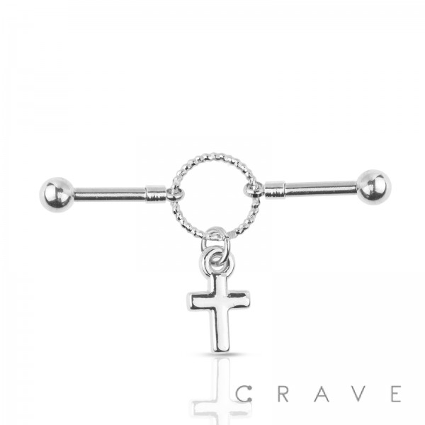CROSS DANGLE O RING LINKED MULTI PURPOSE 316L SURGICAL STEEL BARBELL